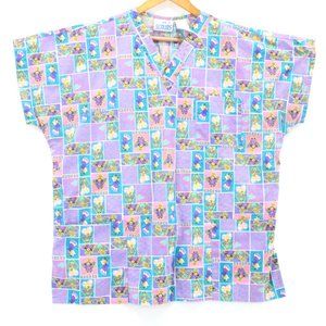 Vintage JIJ Scrubs Womens Multicolor Medical Uniform Angels All Over Print 1X